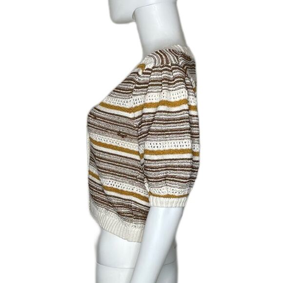 House of Harlow 1960 Women's Metallic Thread Striped Puff Sleeve Cardigan sz XS - Picture 2 of 4